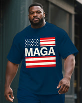 Big Men's Casual MAGA U.S.A Theme Printed 2-piece Short Sleeve T-Shirt Shorts Suit